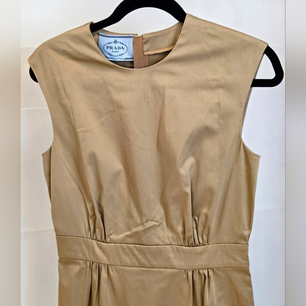 Prada Tan/Camel Midi Sleeveless Dress Women's Size S, NWT, Office Luxury, Cotton - Picture 4 of 12